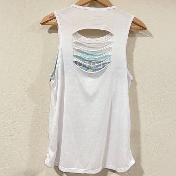 ~ Peloton Sm Spring Geo Tank Slash-Back Top Logo Accents Multicolor Small Womens - Picture 11 of 15
